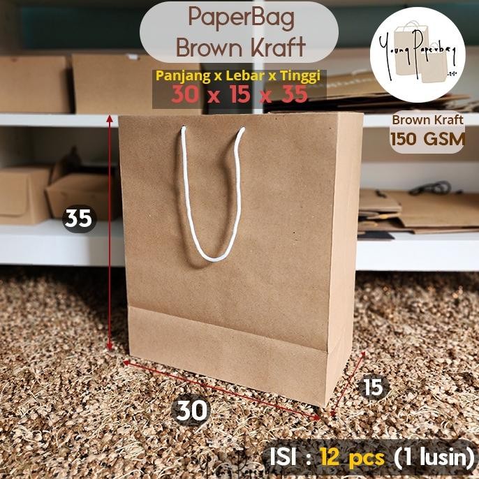 

Et-98 Paper Bag/Tas Kertas Paperbag Polos Kraft Coklat 30 X 15 X 35 150Gsm