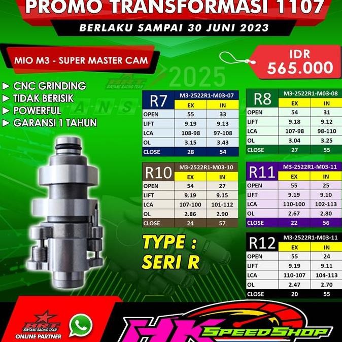 NOKEN AS BRT CAM BRT MIO M3 / FINO 125 / SOUL GT 125 R7 R8 R10 R11 R12