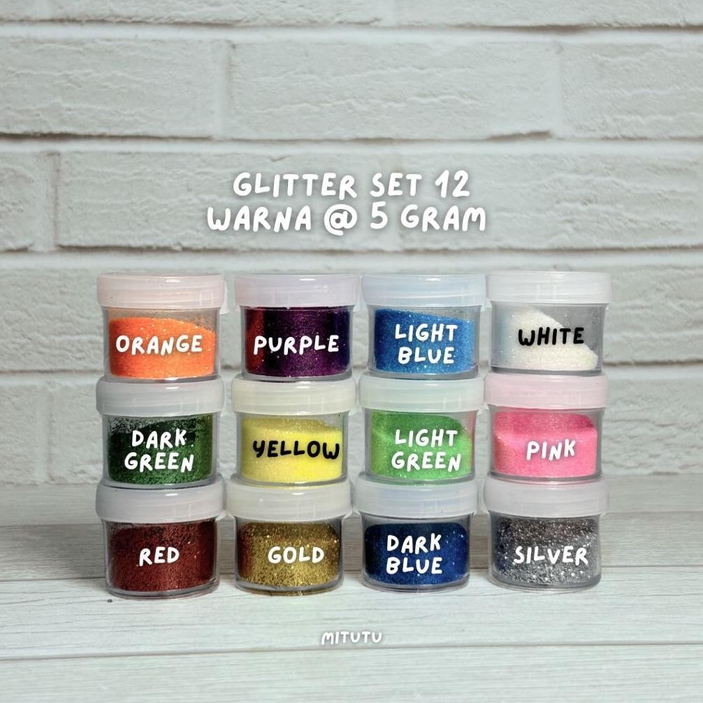 

glitter powder set i 12 warna @ 5 gram AST