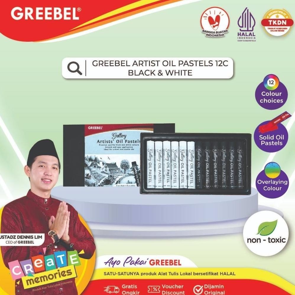 

GREEBEL ARTIST OIL PASTEL 12 WARNA BLACK & WHITE / GREEBEL Crayon Artist 12 Warna B&W AST