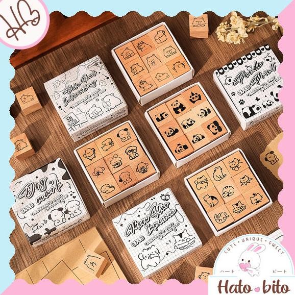

1 set wooden cute animal stamp retro vintage aesthetic journaling diy jurnal stempel kayu lucu HB1844 AST