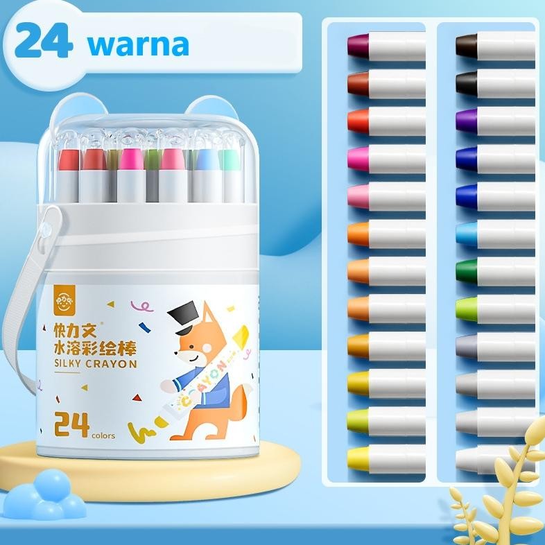 

Kuailiwen Washable Silky Crayon isi 24 Warna Colorful Bucket Krayon Mewarnai Alat Warna Set Anak Wipe and Clean AST