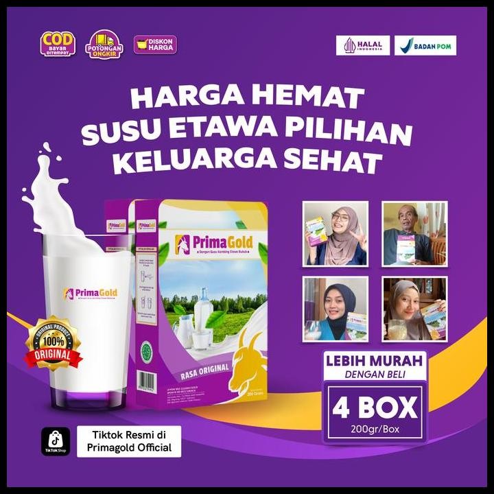 

Terlaris 4 Box Susu Etawa Primagold Bubuk Prima Gold Original Isi 200 Gram Good Quality
