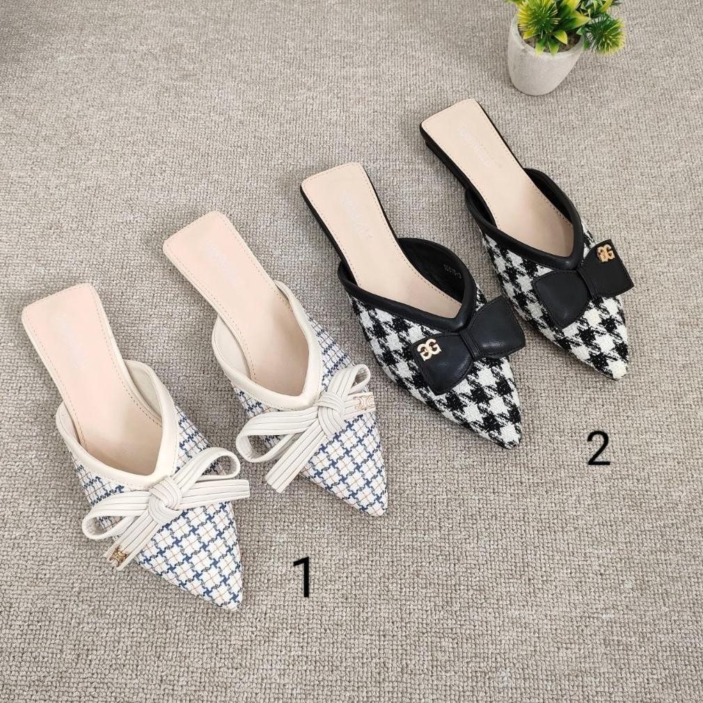 df-8 QIG-1722 Simoncelli Sandal Wanita Flat Pita Import Polos Hitam Black Apricot Cewek Acara Pesta 