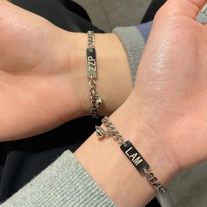 Original Lula Rose Gelang Couple Titanium Magnet Kuat Liontin Hati Menyatu Bisa Ukir Nama Anti Karat