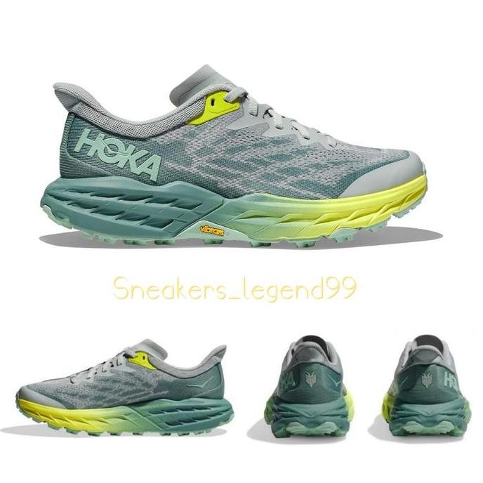 Tersedia SepatuHikingTrailRunningHokaSpeedgoat5Vibram Grey Green Yellow