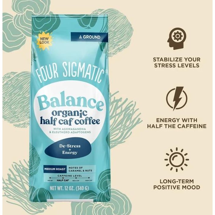 

Four Sigmatic Balance Half Caf Ground Coffee Ashwagandha Chaga Tulsi