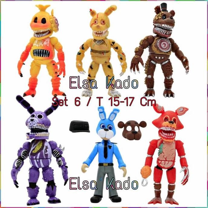 Figure Five Night At Freddy Set Isi 6 Foxy Chica Mainan Topper Cake