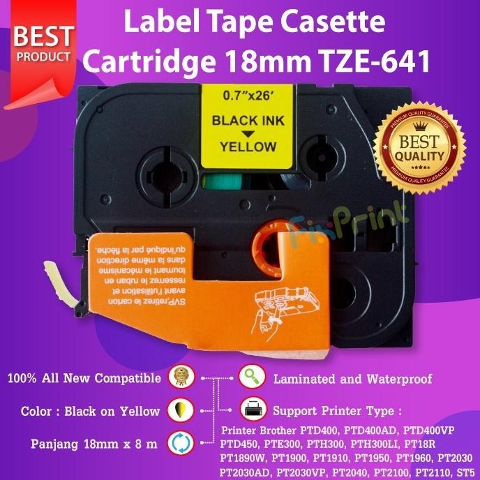 

Label Tape Printer Tze-641 18Mm Black On Yellow Casette Tze 641 Tze641 New Stok
