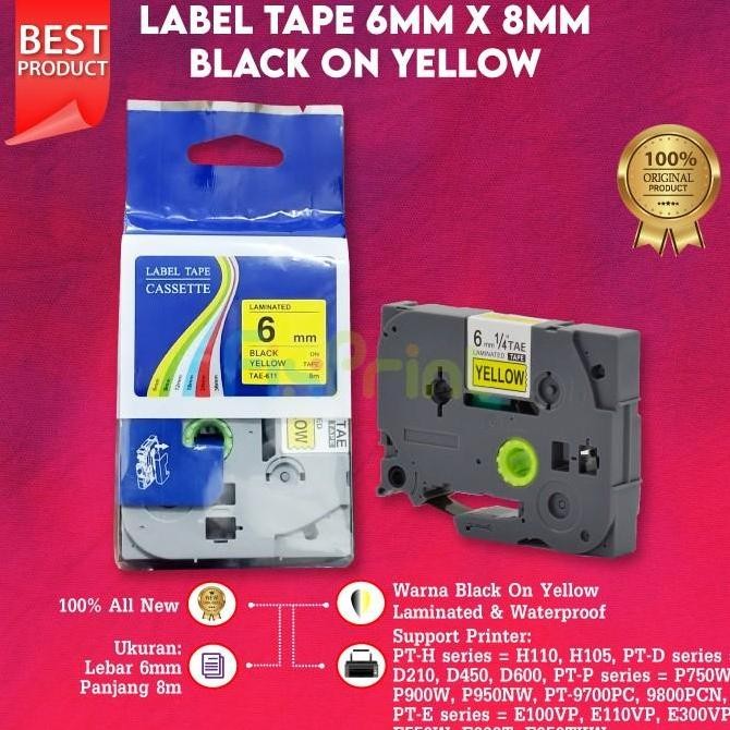 

Compatible Label Tape Tze-611 6Mm X 8Mm Black On Yellow New New Stok