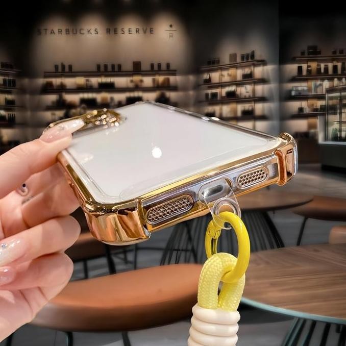 Tersedia IP16Luxury Plating Shockproof Short tali lanyard Phone Case Untuk iPhone 16 15 14 13 12 11 