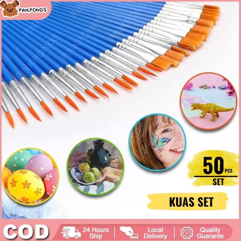 

Pinkponds 50pcs/Set Cat Air Biru Ujung Datar Runcing Kuas Set Kuas Akrilik Kuas Nilon Kuas Seniman Cat Air Rambut Kuas Garis Besar Kuas Lukisan Lukisan Cat Minyak Kuas Grafiti AST