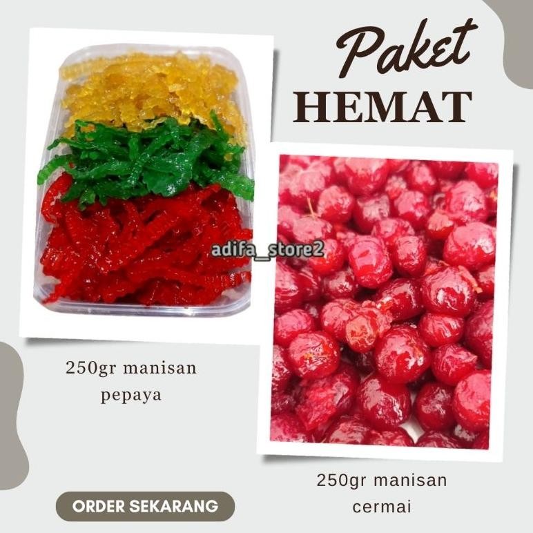 

[ PAKET HEMAT 500gr ] manisan pepaya 250gr dan manisan cermai 250gr