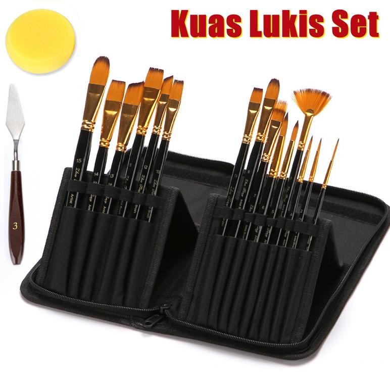

Allinhome Art Brush Set Kuas Lukis BRS-12 SET Kuas Alat Lukis Set Lengkap Mixing Minyak Tirai Kuas Lukisan Cat Air Guas AST