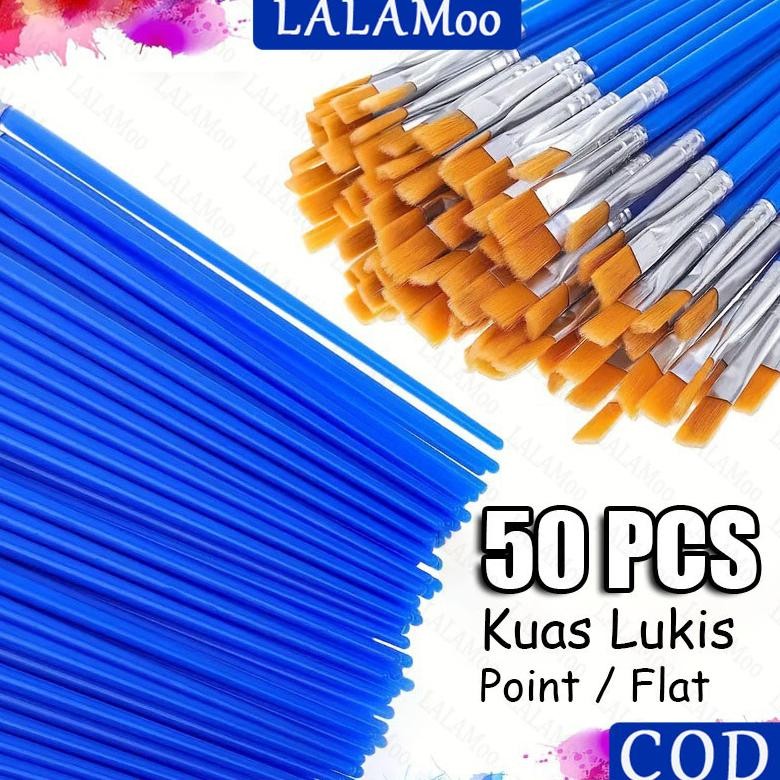 

Ready Stock50pcs Kuas Lukis Akrilik / Flat Tip Sikat Runcing Sikat Kuas Lukis Set / Nilon Cat Air Biru Flat Tip / Besar Kuas Lukisan Lukisan Cat Minyak Kuas Grafiti AST