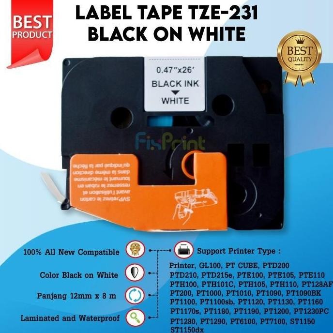 

Label Tape Tze-231 12Mm White Printer Pt-D210 Pt-D410 Pt-H500 H100 New Stok