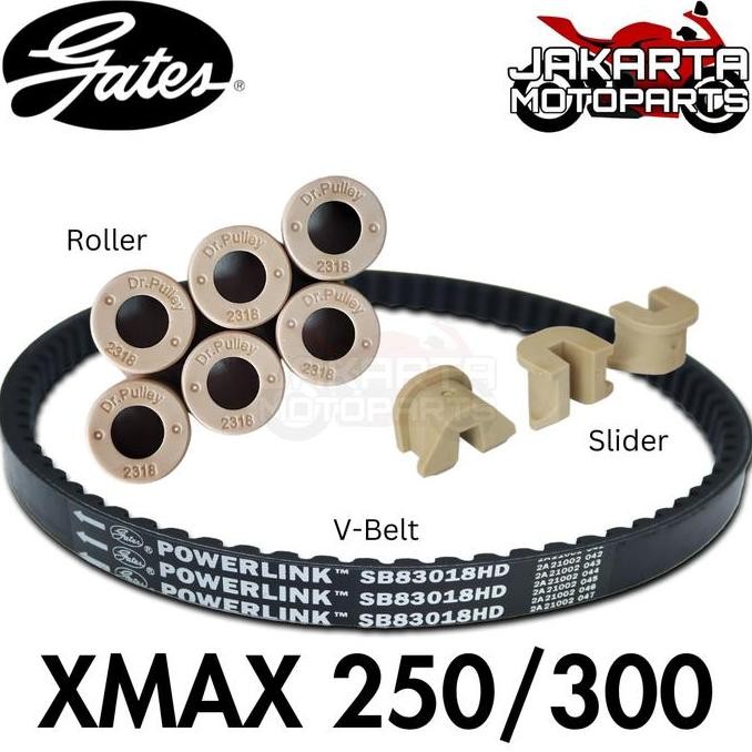 PAKET CVT KIRIAN XMAX 250 V-BELT ROLLER SLIDER GATES DR PULLEY XMAX250 XMAX300