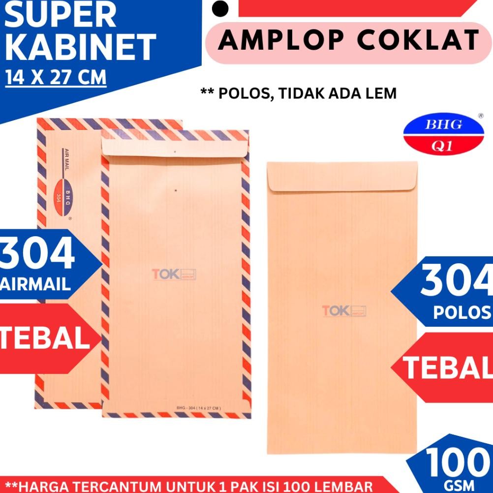 

Amplop Coklat Tebal Super Kabinet 304 14 x 27 cm 100 gsm isi 100 lembar / polos / airmail AST