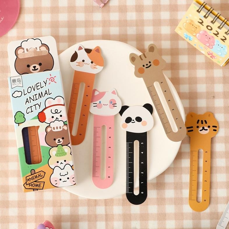 

30PCS Pembatas Buku Animal Cross Cute Animal Ruler Bookmark Penggaris Penanda Buku label gift Japanese and Korean literary exquisite student stationery with book AST