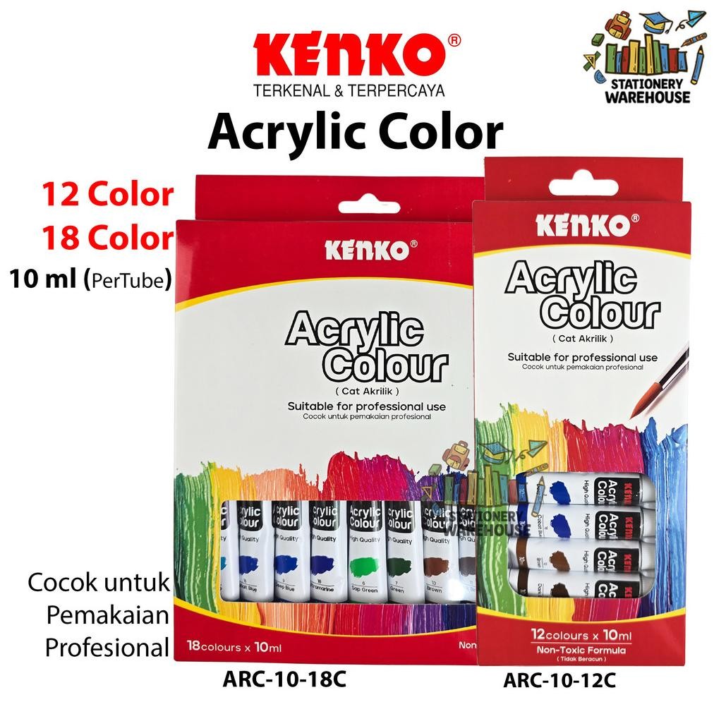 

Cat Akrilik Acrylic Color KENKO ARC-10-12 12 Warna dan ARC-10-18 18 WARNA 10 ML AST
