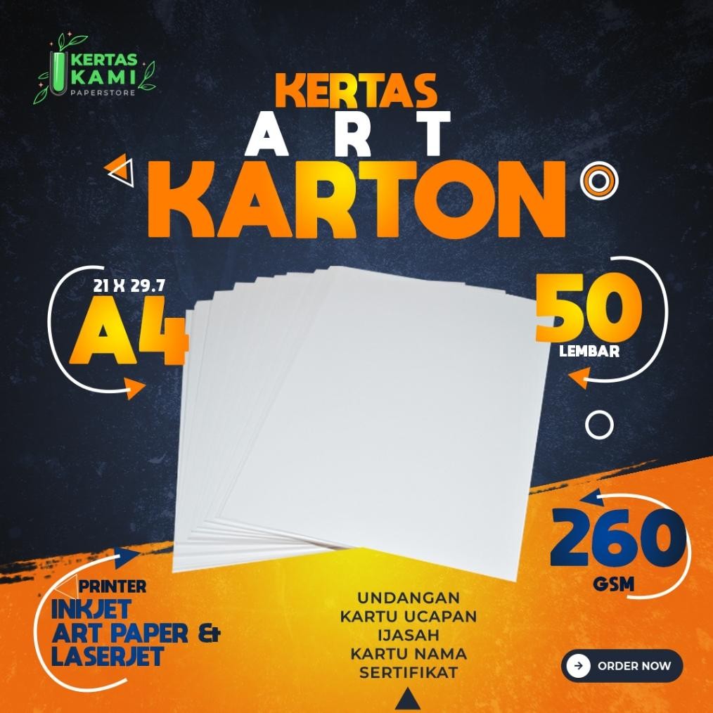 

Kertas Art Karton 260 gsm A4 isi 50 Lembar - Art Carton Paper 260 gram 1 Pack Bahan Sertifikat Blangko Ijazah Semi Glossy AST