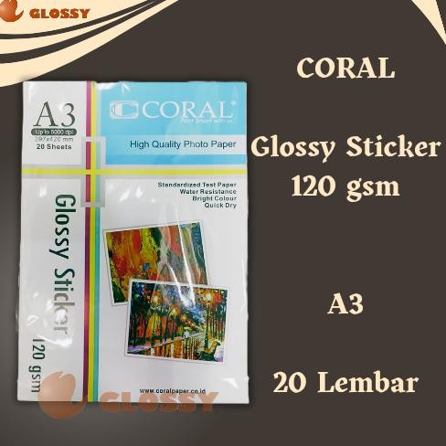 

CORAL Glossy Sticker A3 120 gsm Kertas Stiker Glossy Photo AST