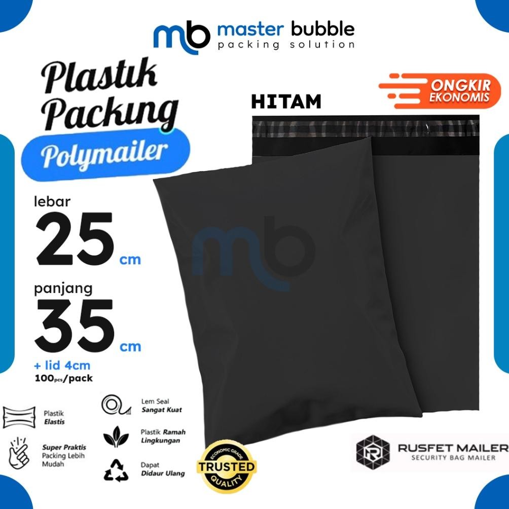 

Polymailer Amplop Hitam 25cm X 35cm Polos Solid Color Plastik Packing Online shop Harga Per-Pack AST