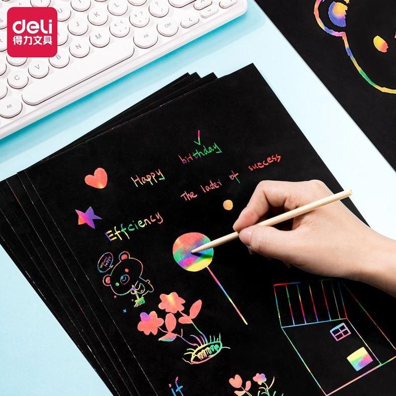 

DELI GOLDEN RAINBOW PAINTING SCRATCH ART BLACK PAPER KERTAS HITAM GAMBAR GOSOK CORET PELANGI KEEMASAN AST
