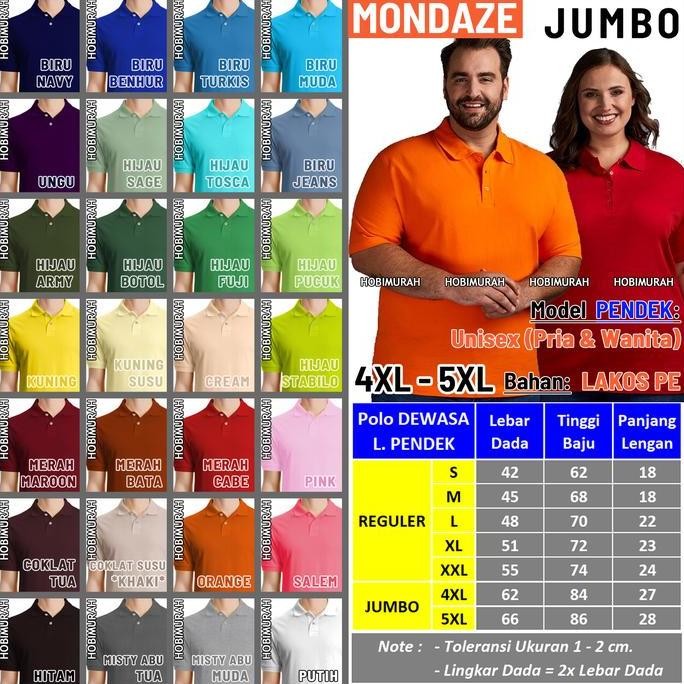 Kaos Polo PENDEK - JUMBO  4XL 5XL  - Pria Wanita  |  Kerah Polos Jumbo  |  Mondaze