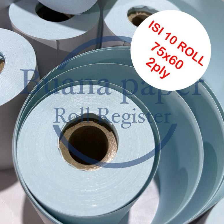 

KERTAS KASIR ROLL Putih Biru NCR 2PLY 75x60 isi10roll Cocok untuk printer kasir Dot Matrix 75mm AST