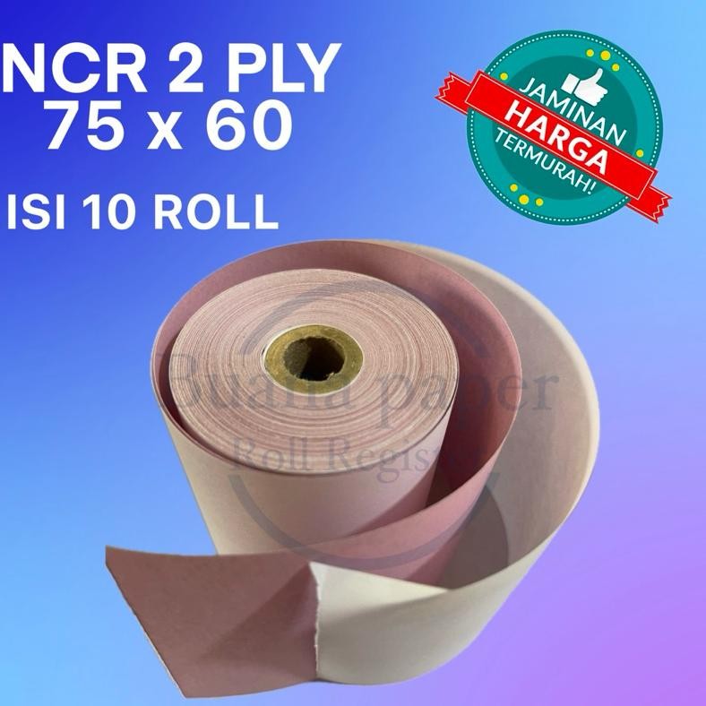 

KERTAS KASIR ROLL Putih Merah NCR 2PLY 75x60 isi10roll Cocok untuk printer kasir Dot Matrix 75mm AST