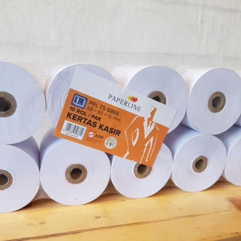 

Kertas Struk Kasir 68 mm x 65 mm x 18 mm - PAPERLINE, per pack isi 10 AST