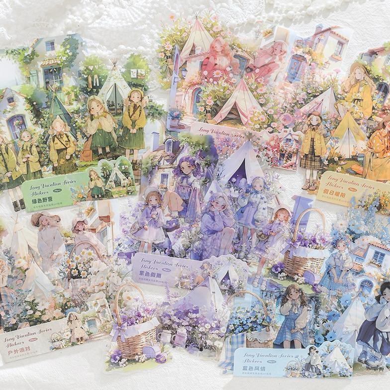 

(7B) sticker transparan perempuan cantik cute camping kemah girl taman bunga flower garden AST