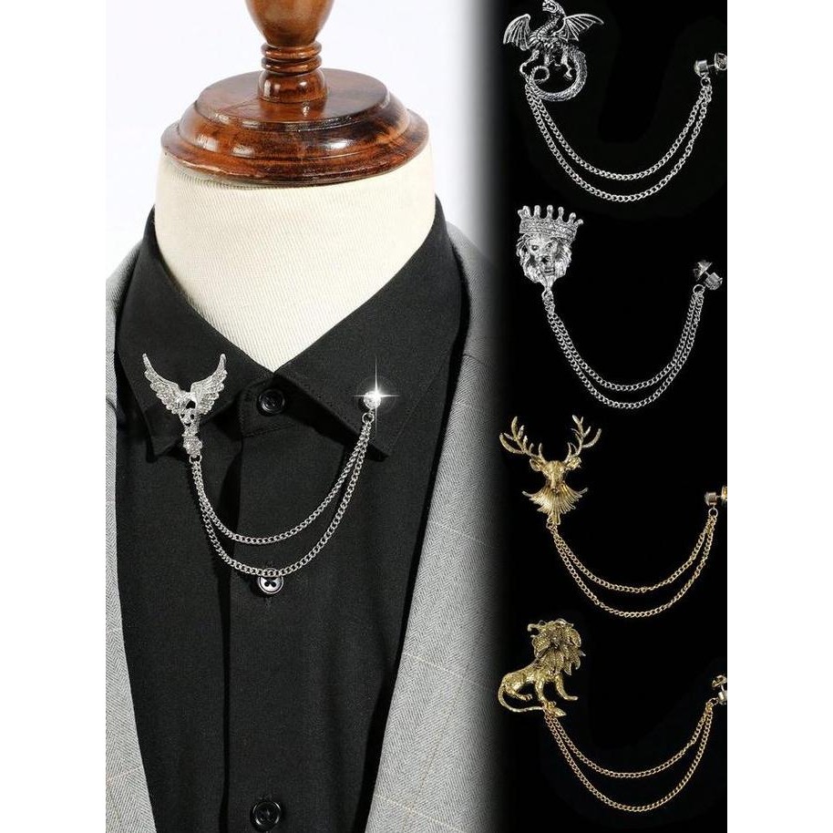 Lapel Pin Jas Motif Bross Aksesoris Jas Lion Rusa Crown