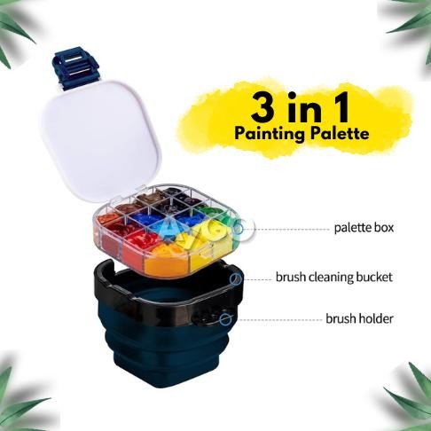 

3in1 Portable Paint Brush Washer Clear Palette Box for Watercolor Oil Acrylic Gouache Painting AST
