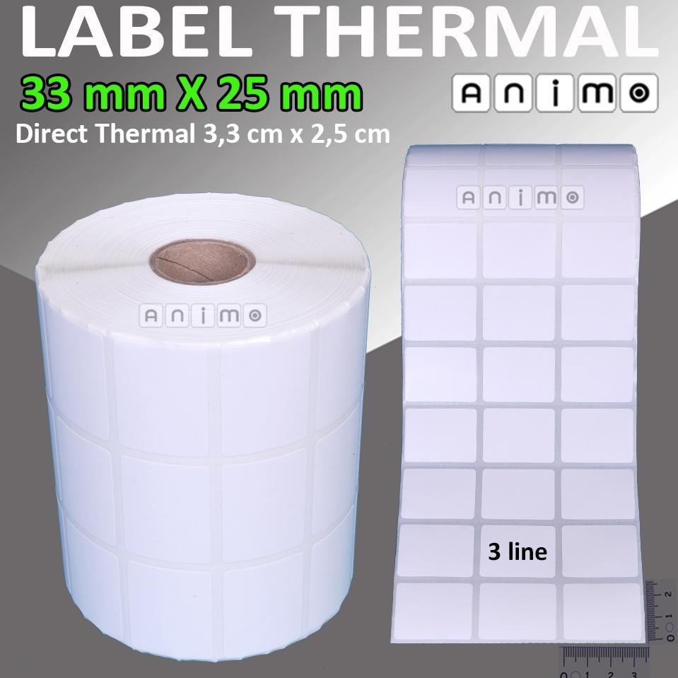 

LABEL THERMAL 33X25 - Label Barcode Direct Thermal 33 X 25 mm - Stiker Thermal 33x25 - 2 Line - 3 lINE isi 5.000 pcs AST
