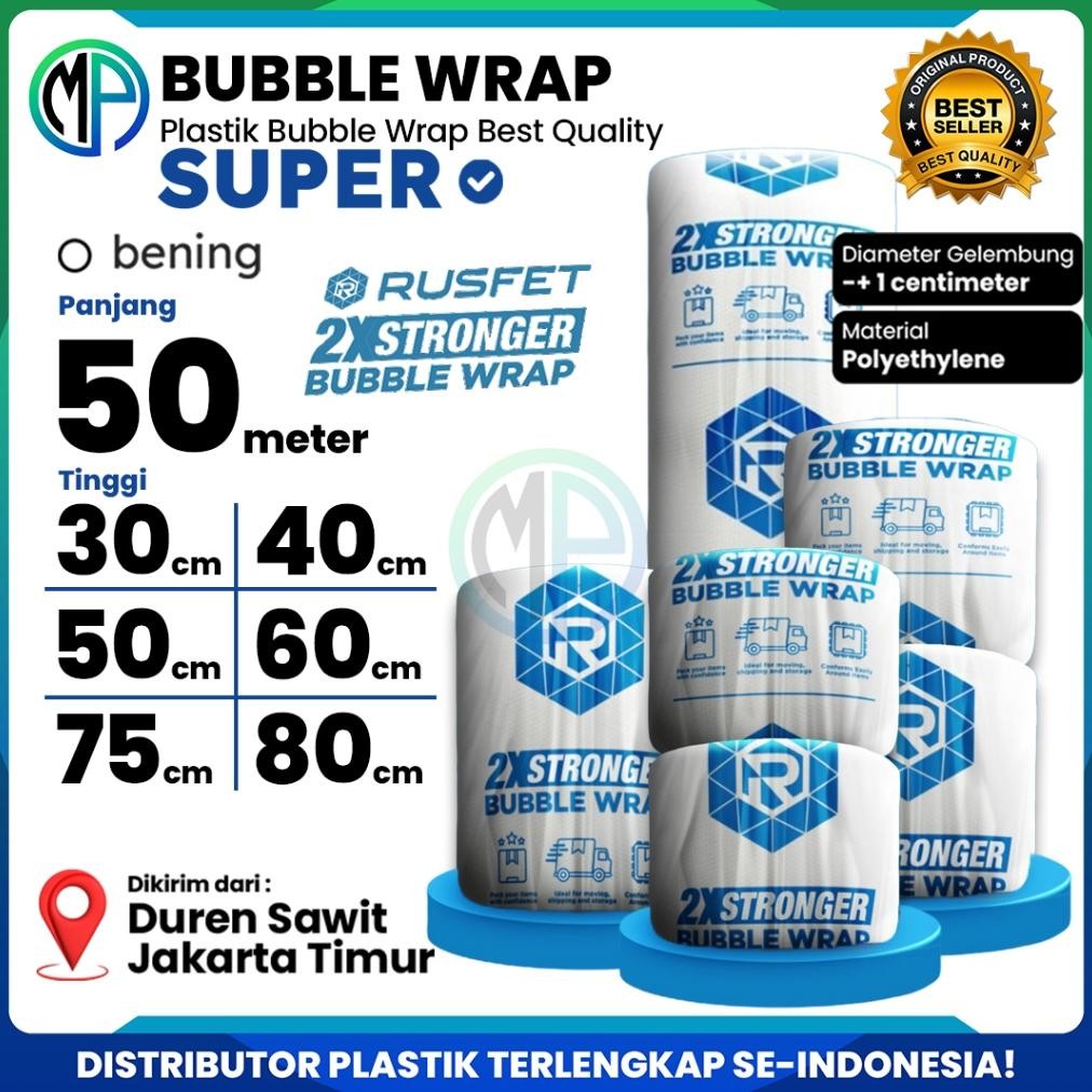 

Plastik Gelembung Bubble Wrap Rusfet Bening Roll Super Premium 50 meter / Plastik Bubble Packing AST