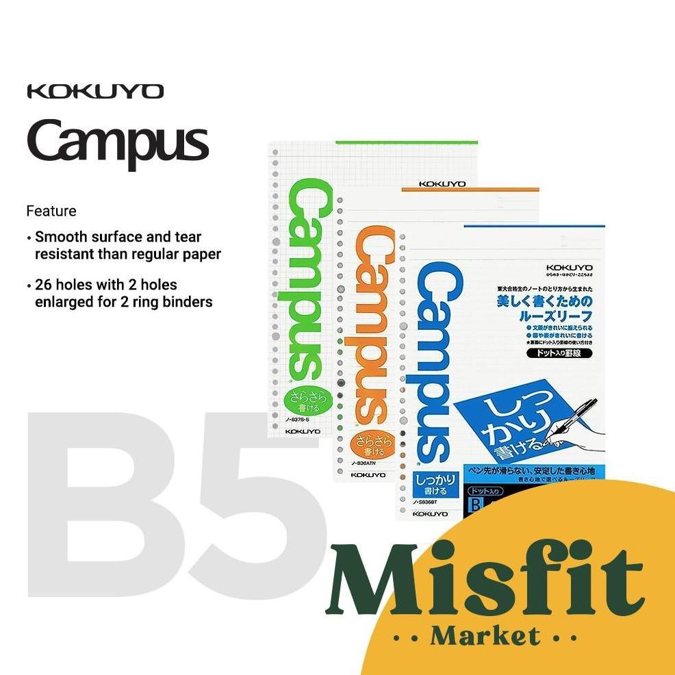 

KOKUYO Campus Paper Loose Leaf Refill B5 Isi ulang Binder 50 100 AST
