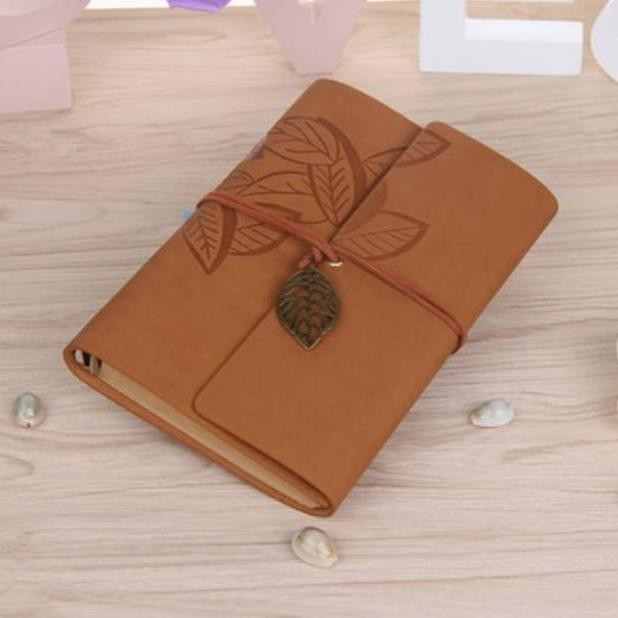 

Buku catatan binder kulit retro leaf kertas A6 brown coklat AST