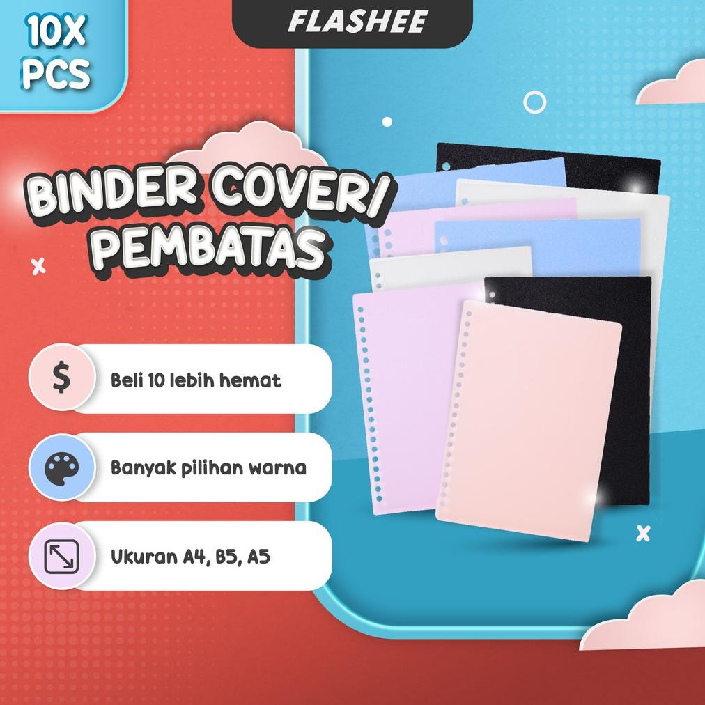 

Flashee Paket Bundle Cover Sampul Loose Leaf A5 B5 A4 Cover Notebook Transparan 10 Lembar Pembatas AST
