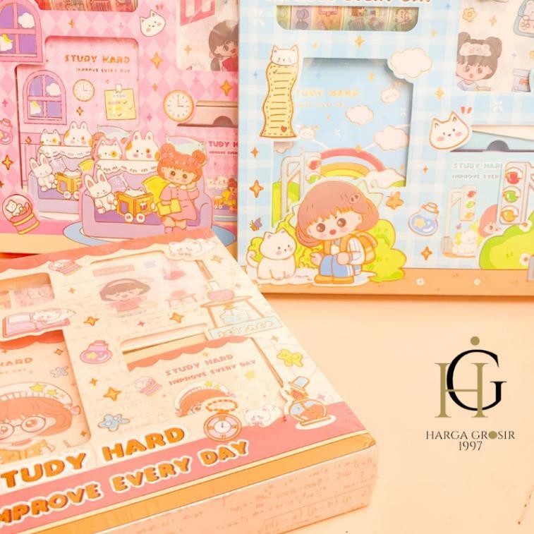 

JURNAL 4 IN 1 KODE S001 STUDY HARD (WASHI TAPE |STICKER|STICKY NOTES|NOTEBOOK A5) termurah bisa cod AST