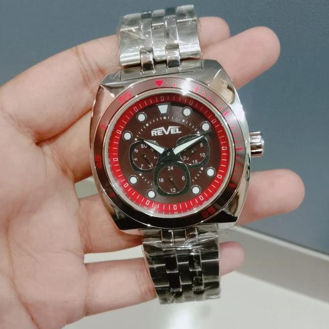 Tersedia JAM TANGAN PRIA REVEL CN6786 SILVER RED BROWN ORIGINAL MURAH
