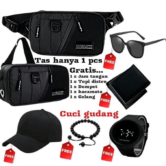 Tersedia Paket Cuci Gudang beli 1 dapat 6 Produk Jam Tangan digital tas pinggang waistbag pria wanit