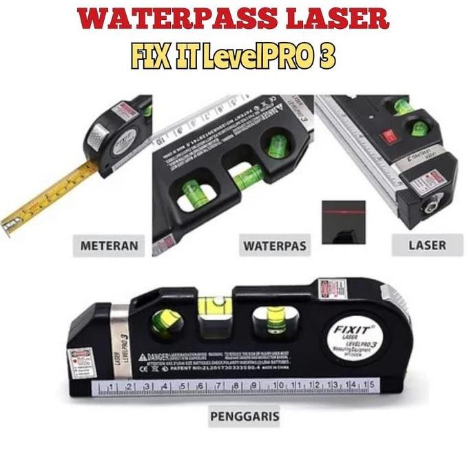 ALAT UKUR WATERPASS LASER - Meteran Waterpas Laser Level 3Pro Vertikal Horizontal - Penggaris Metera