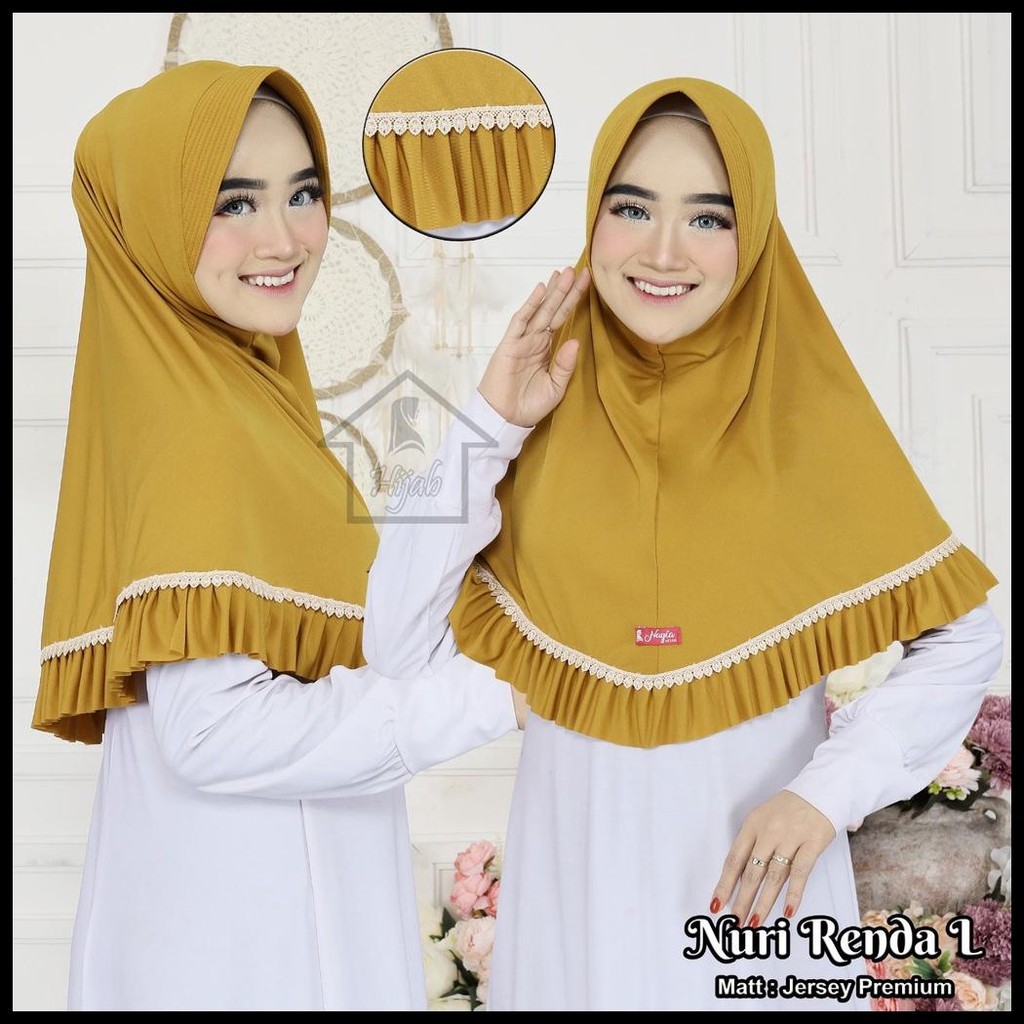 KERUDUNG INSTAN JERSEY NURI RENDA SIZE L JILBAB INSTAN JERSEY PREMIUM HIJAB BERGO RUMAH HIJA'B