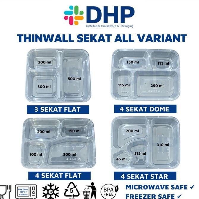 (Allthebest) Thinwall Bento 3 Sekat FLAT + Tutup Box Kotak Makan Nasi Plastik