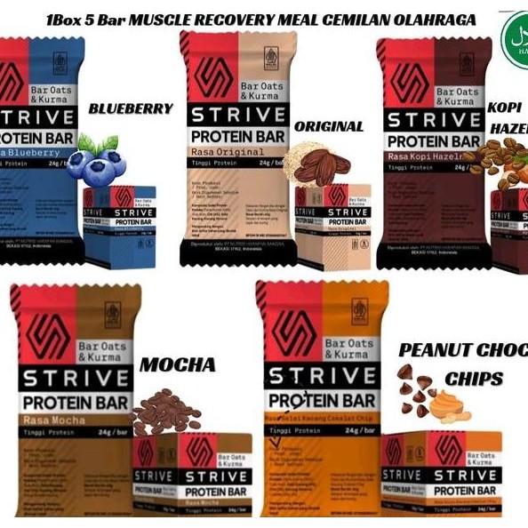 

Strive Protein Bar Muscle Recovery Meal Cemilan Olahraga 1Box Isi 5Bar
