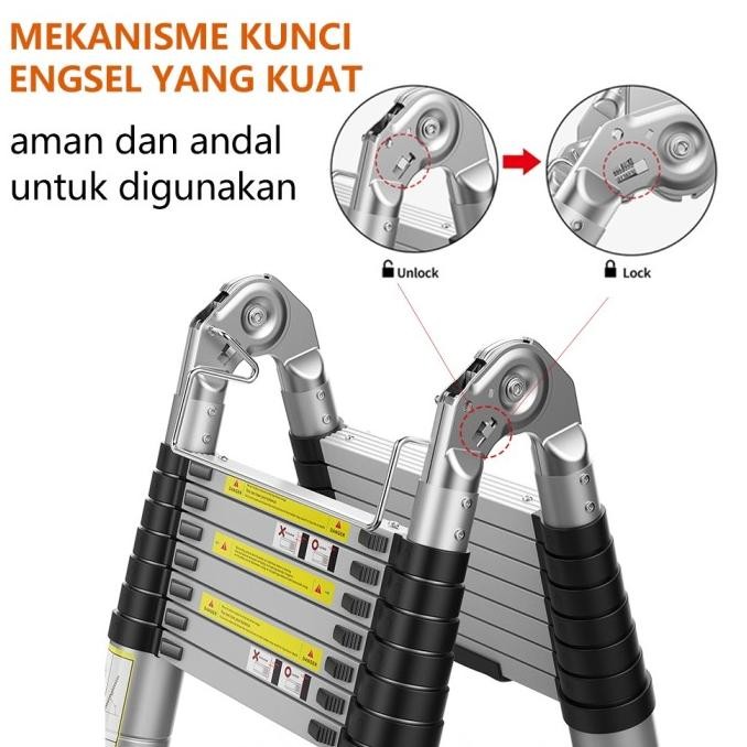 (Allthebest) BOWEITI TANGGA LIPAT ALUMINIUM TELESKOPIK 5M DOUBLE TELESCOPIC LADDER