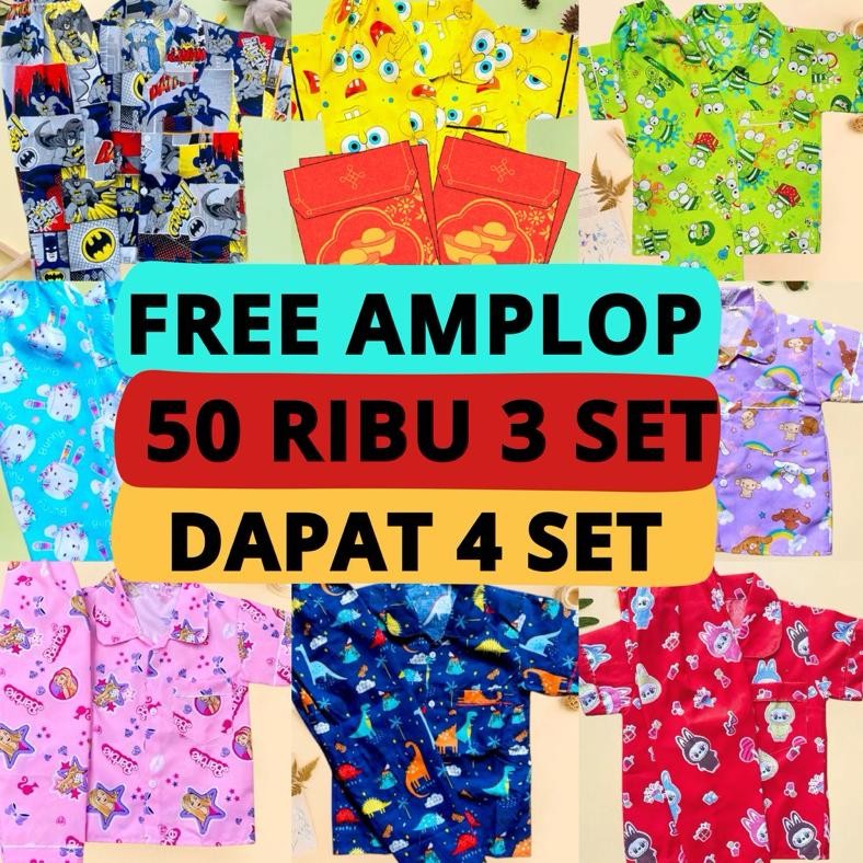 (FREE AMPLOP) PIYAMA ANAK 50 RIBU BELI 3 DAPAT 4 USIA BAYI SAMPAI DEWASA AST