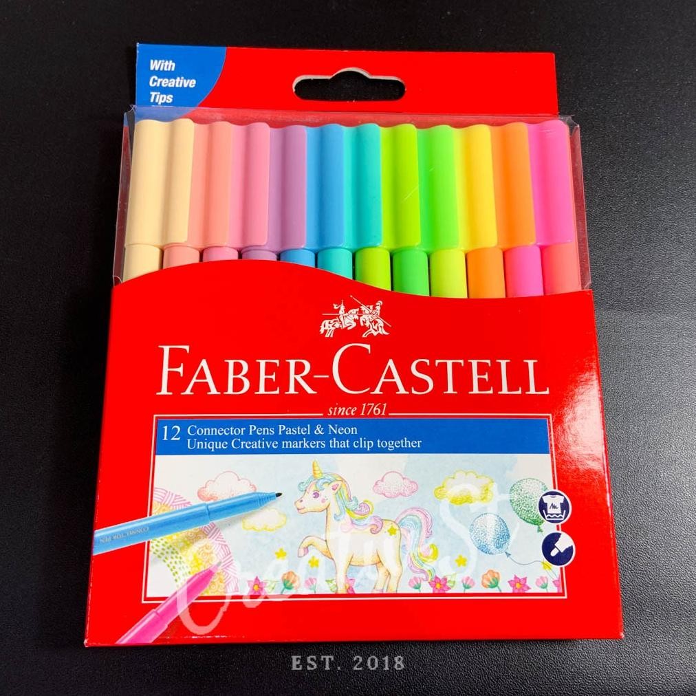 

FABER CASTELL Connector Pen 12 Pastel Color Spidol Warna Pulpen Warna